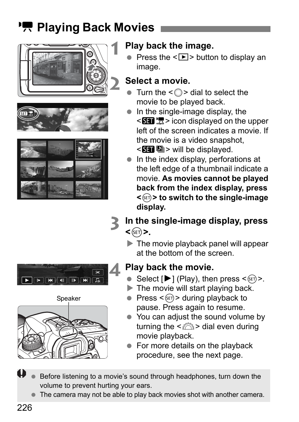 Playing back movies, Kplaying back movies | Canon EOS 80D User Manual | Page 228 / 308