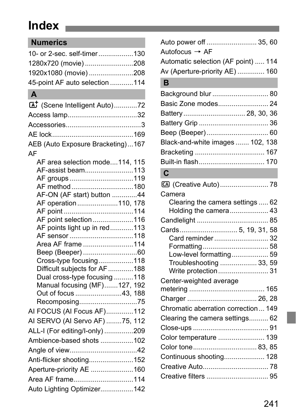 Index | Canon EOS 80D User Manual | Page 243 / 308