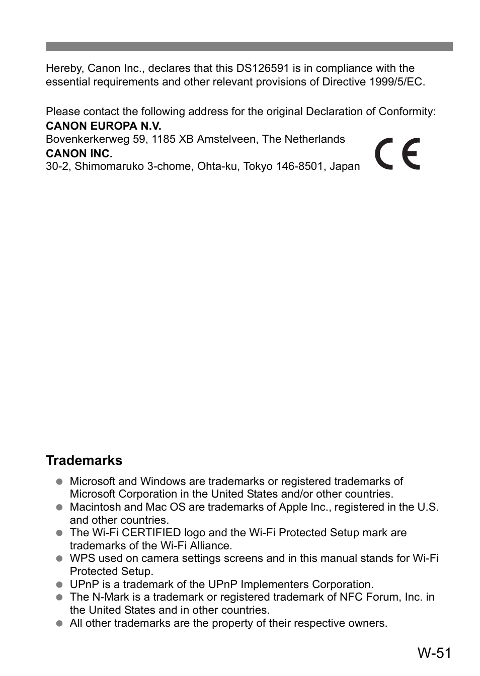 W-51, Trademarks | Canon EOS 80D User Manual | Page 299 / 308