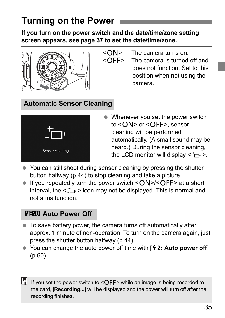 Turning on the power | Canon EOS 80D User Manual | Page 37 / 308