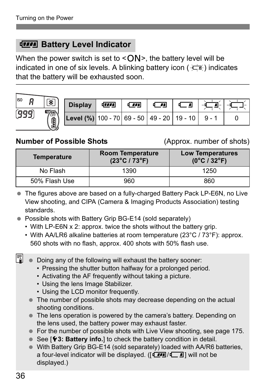 Zbattery level indicator | Canon EOS 80D User Manual | Page 38 / 308