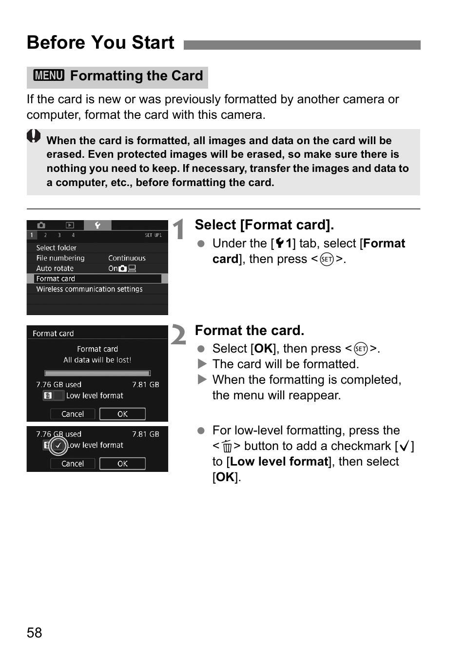 Before you start | Canon EOS 80D User Manual | Page 60 / 308