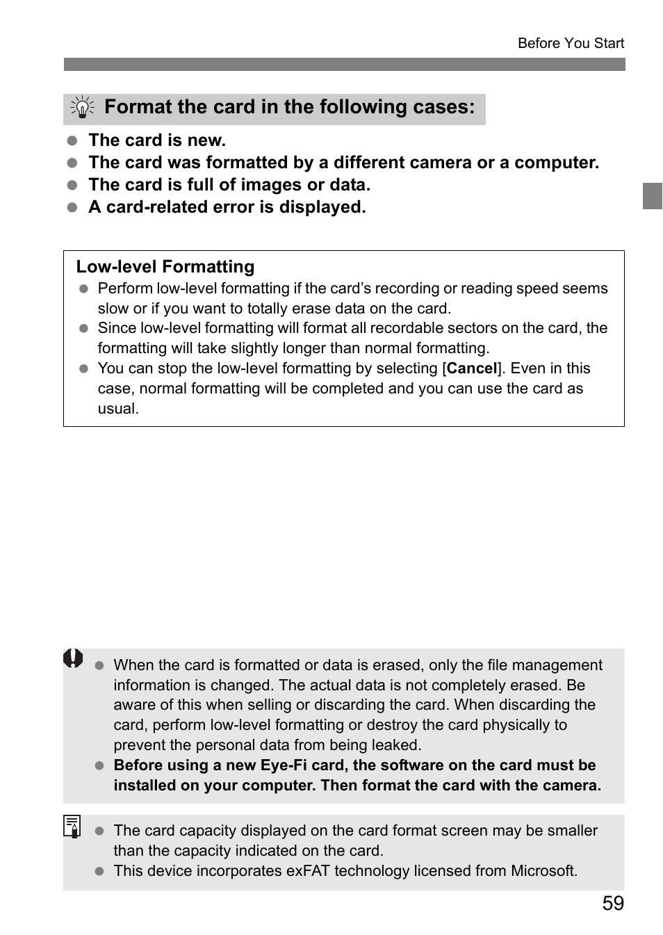 Format the card in the following cases | Canon EOS 80D User Manual | Page 61 / 308
