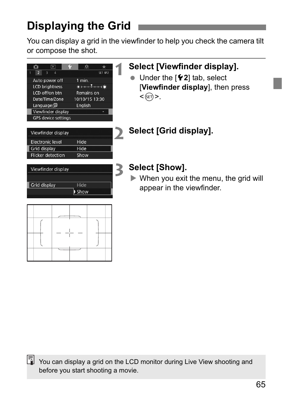 Displaying the grid | Canon EOS 80D User Manual | Page 67 / 308