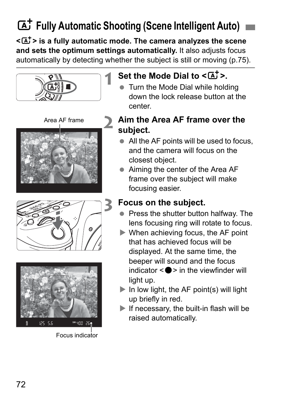 Afully automatic shooting (scene intelligent auto) | Canon EOS 80D User Manual | Page 74 / 308