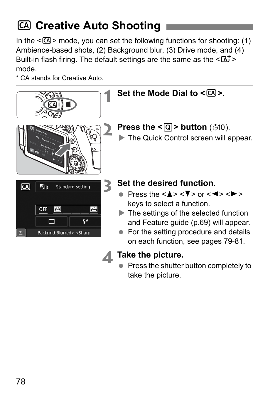 Creative auto shooting, Ccreative auto shooting | Canon EOS 80D User Manual | Page 80 / 308