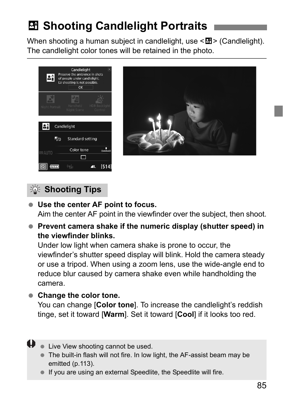 Xshooting candlelight portraits | Canon EOS 80D User Manual | Page 87 / 308