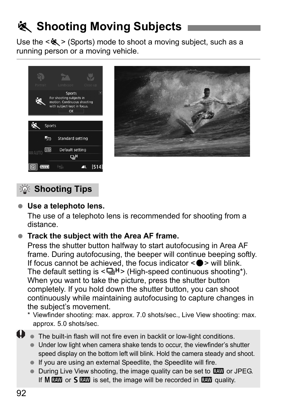 5shooting moving subjects, Shooting tips | Canon EOS 80D User Manual | Page 94 / 308