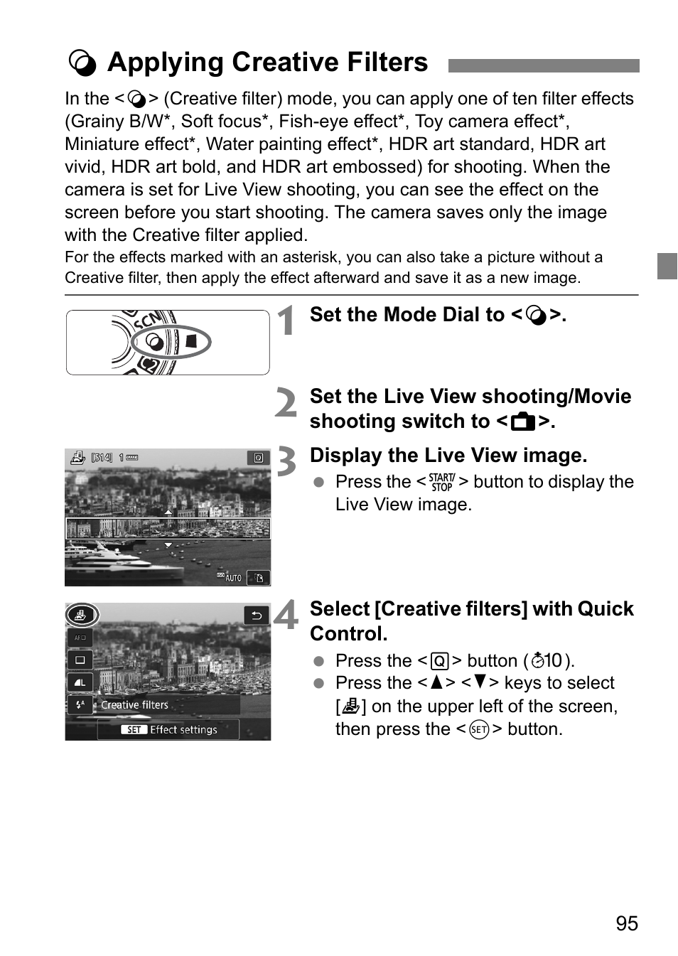 Applying creative filters, Vapplying creative filters | Canon EOS 80D User Manual | Page 97 / 308