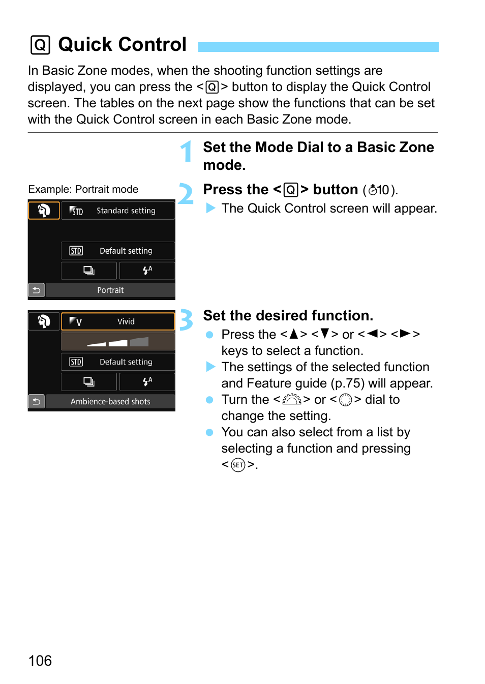 Quick control, Qquick control | Canon EOS 80D User Manual | Page 106 / 526