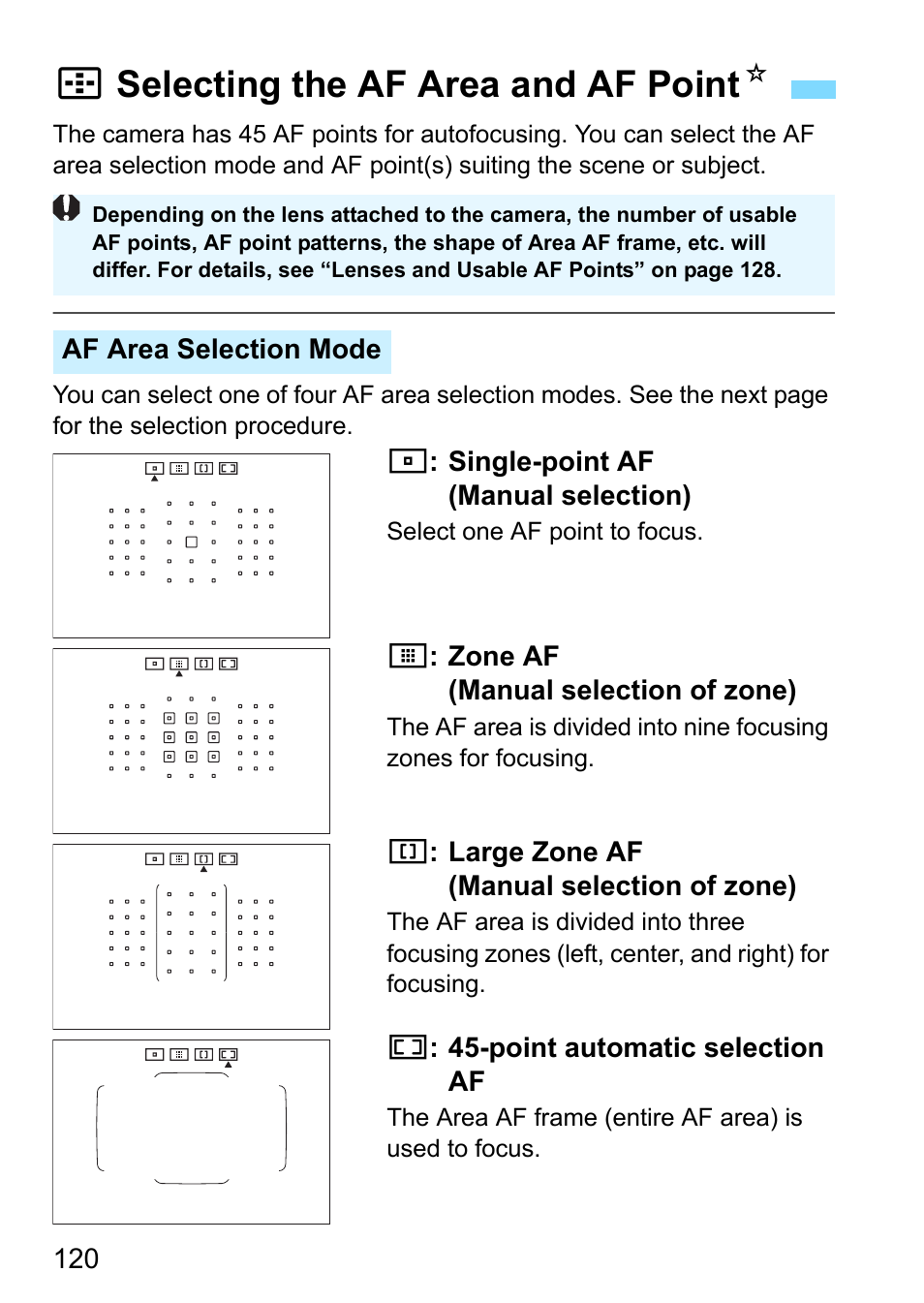 Selecting the af area and af point, P.120, P.120) | Lection af (p.120, N) (p.120), Af point (p.120), P.120) and pr, Sselecting the af area and af point n | Canon EOS 80D User Manual | Page 120 / 526