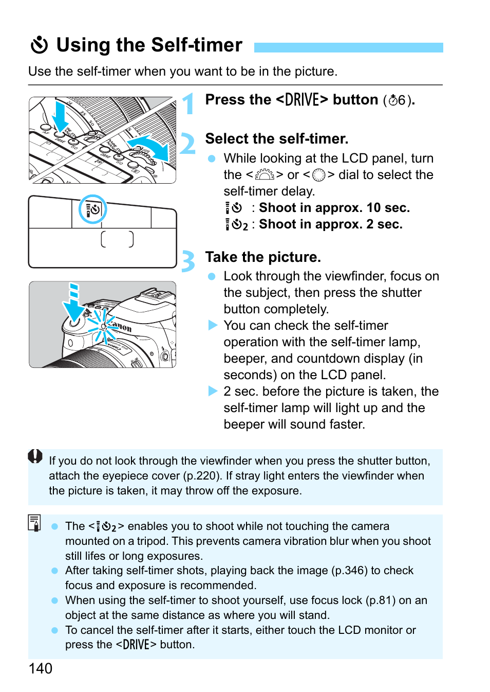 Using the self-timer, P.140, Jusing the self-timer | Canon EOS 80D User Manual | Page 140 / 526