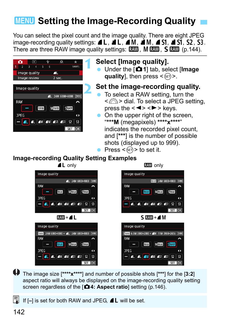 Setting the image-recording quality, P.142), 3setting the image-recording quality | Canon EOS 80D User Manual | Page 142 / 526