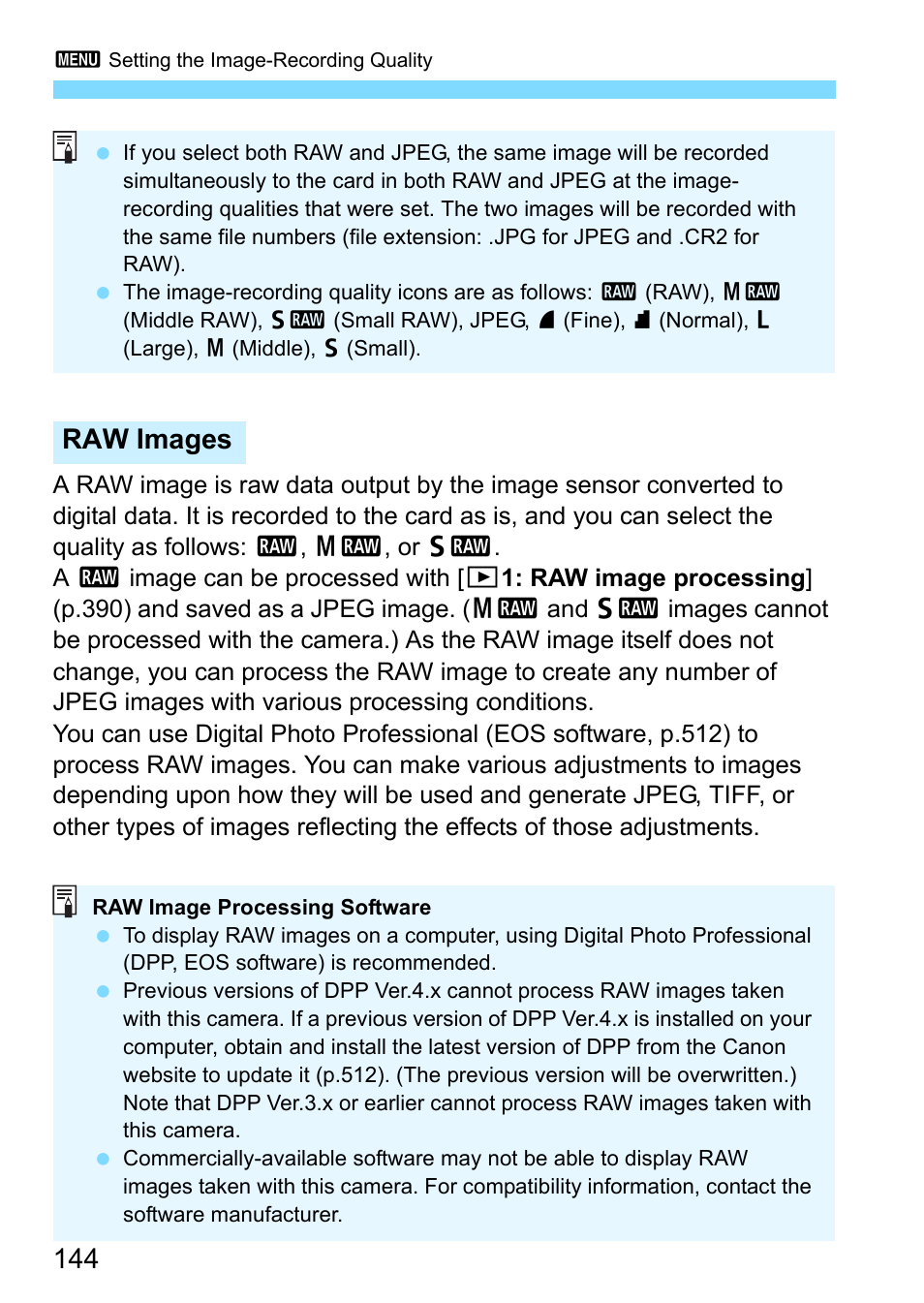 Raw images | Canon EOS 80D User Manual | Page 144 / 526