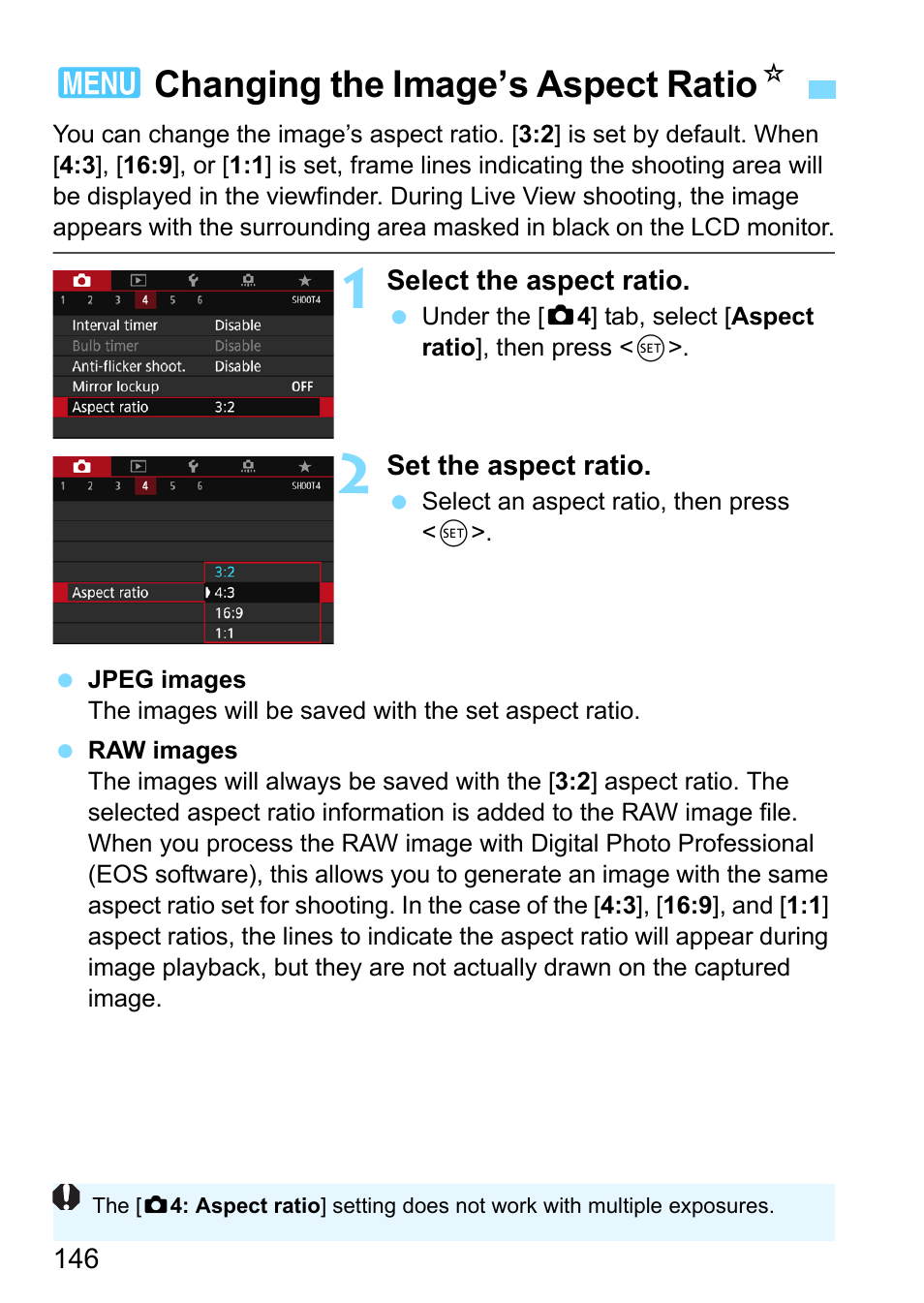 Changing the image’s aspect ratio, P.146, P.146) | 3changing the image’s aspect ratio n | Canon EOS 80D User Manual | Page 146 / 526