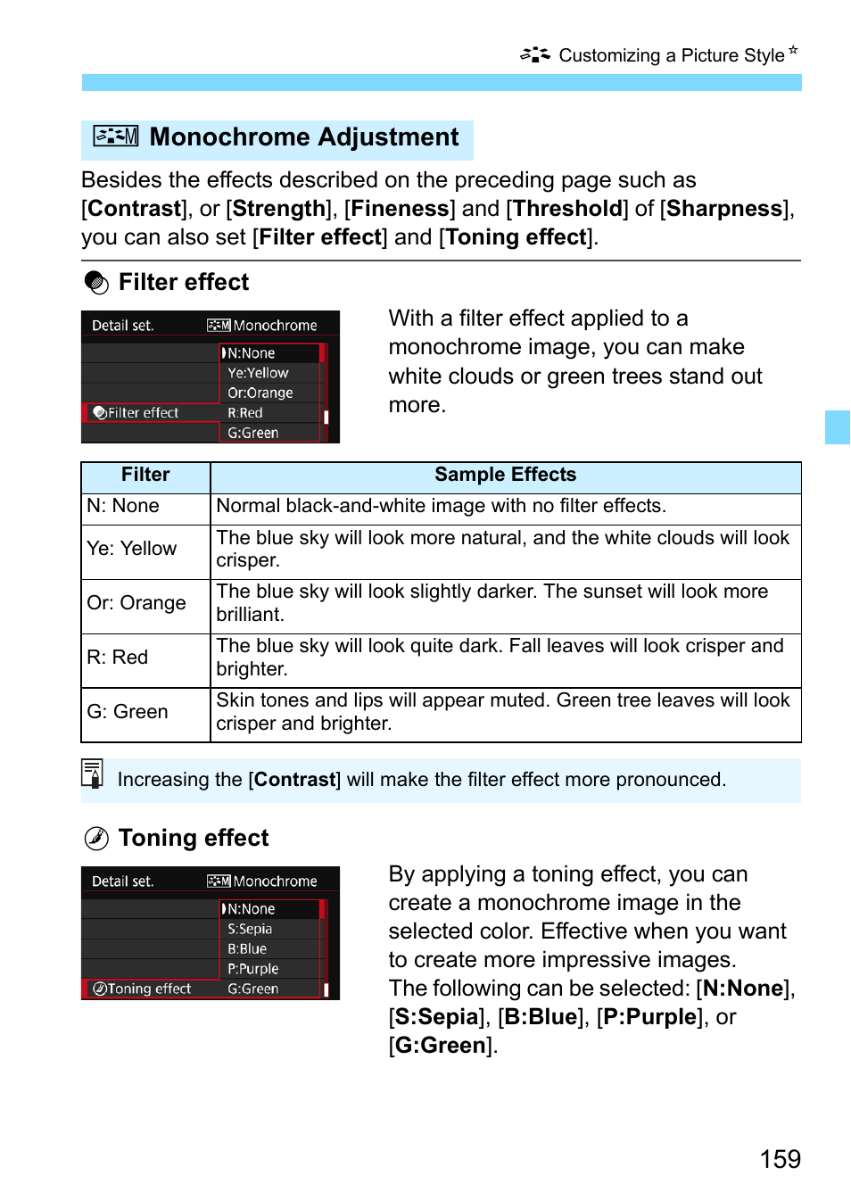 Vmonochrome adjustment | Canon EOS 80D User Manual | Page 159 / 526