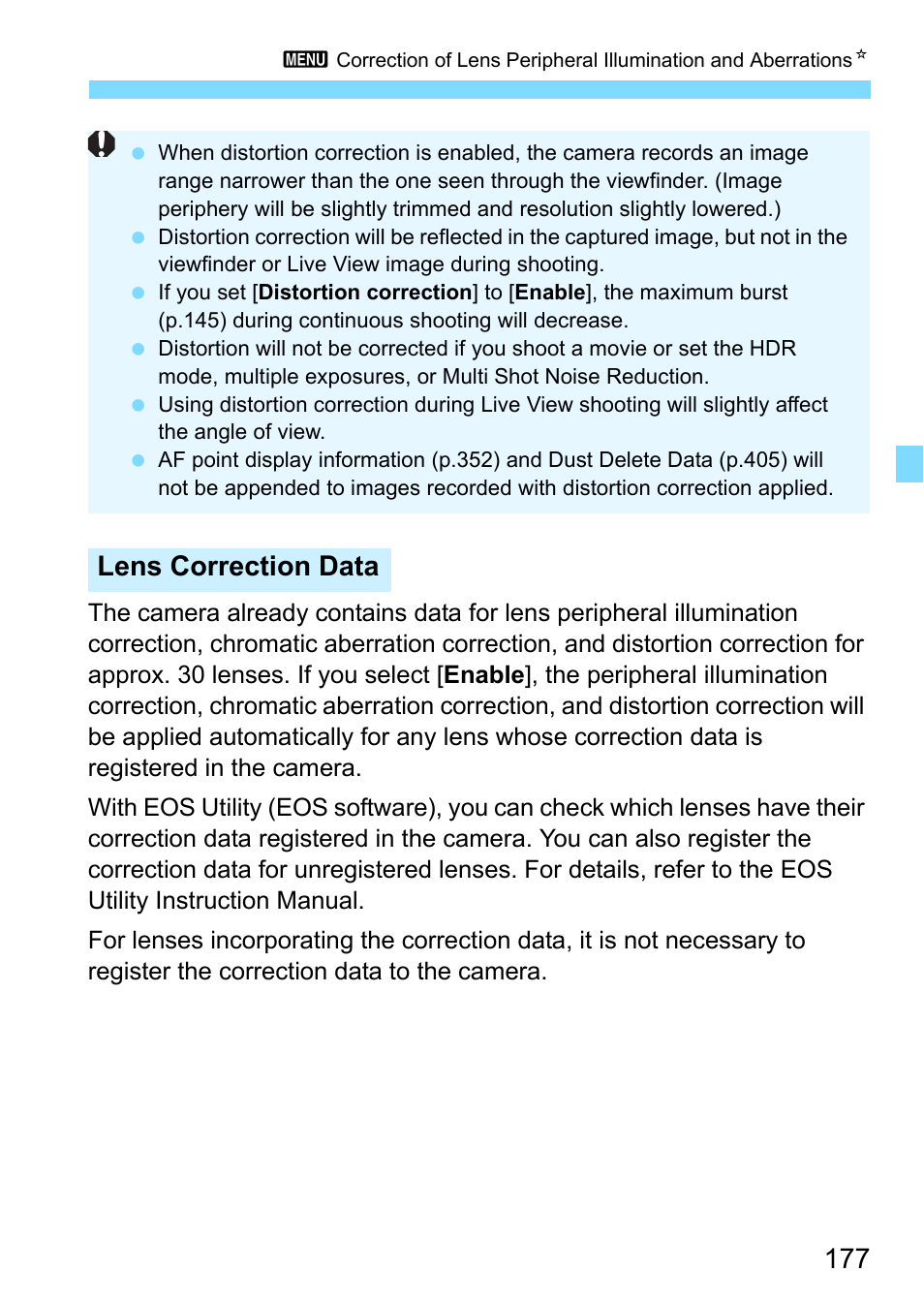 Lens correction data | Canon EOS 80D User Manual | Page 177 / 526