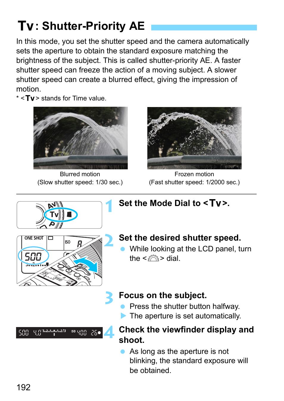 Shutter-priority ae, Ed (p.192), Eed (p.192) | S: shutter-priority ae | Canon EOS 80D User Manual | Page 192 / 526