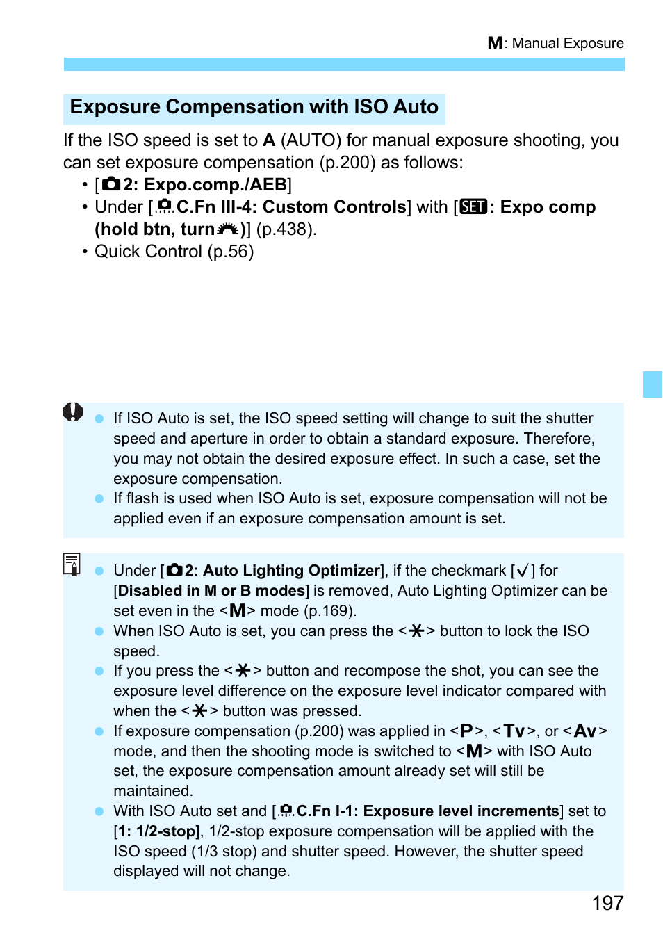 P.197, Exposure compensation with iso auto | Canon EOS 80D User Manual | Page 197 / 526