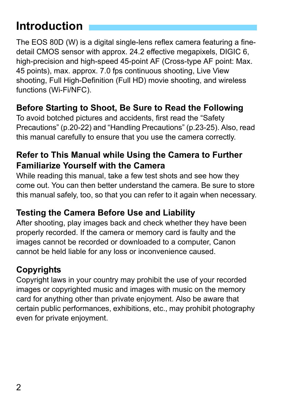 Introduction | Canon EOS 80D User Manual | Page 2 / 526