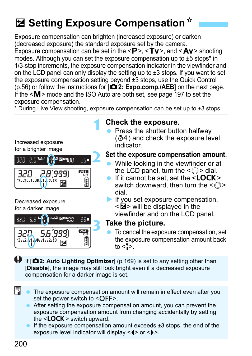 Setting exposure compensation, P.200, P.200) | Amount (p.200, N (p.200, P.200) was, Osetting exposure compensation n | Canon EOS 80D User Manual | Page 200 / 526