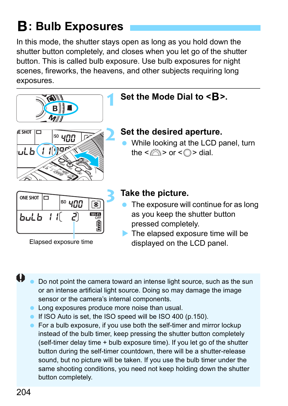 Bulb exposures, F: bulb exposures | Canon EOS 80D User Manual | Page 204 / 526