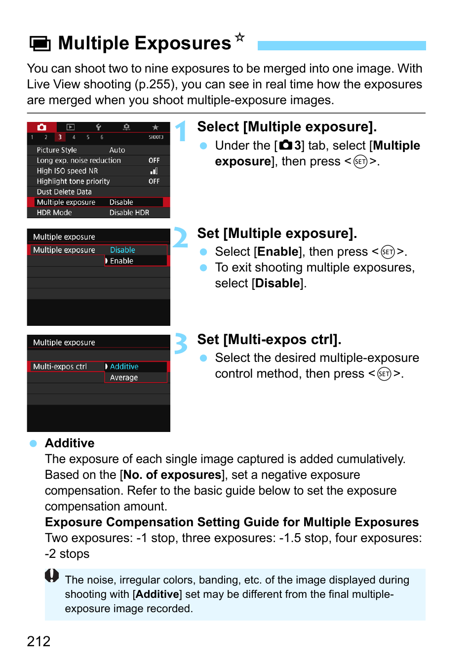 Multiple exposures, Shooting (p.212, Pmultiple exposures n | Canon EOS 80D User Manual | Page 212 / 526