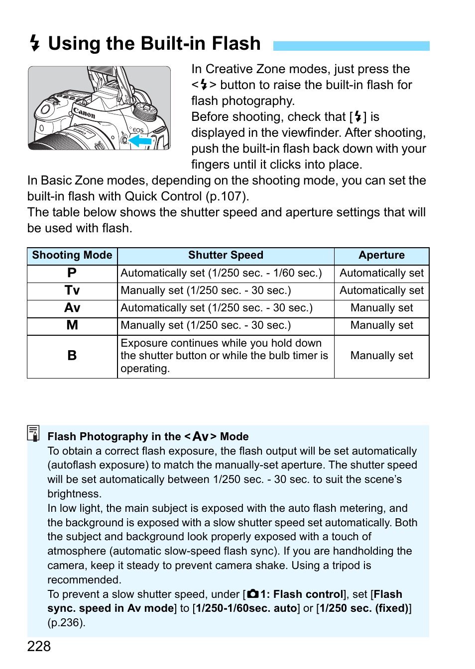 Using the built-in flash, P.228, P.228/1 | Dusing the built-in flash | Canon EOS 80D User Manual | Page 228 / 526
