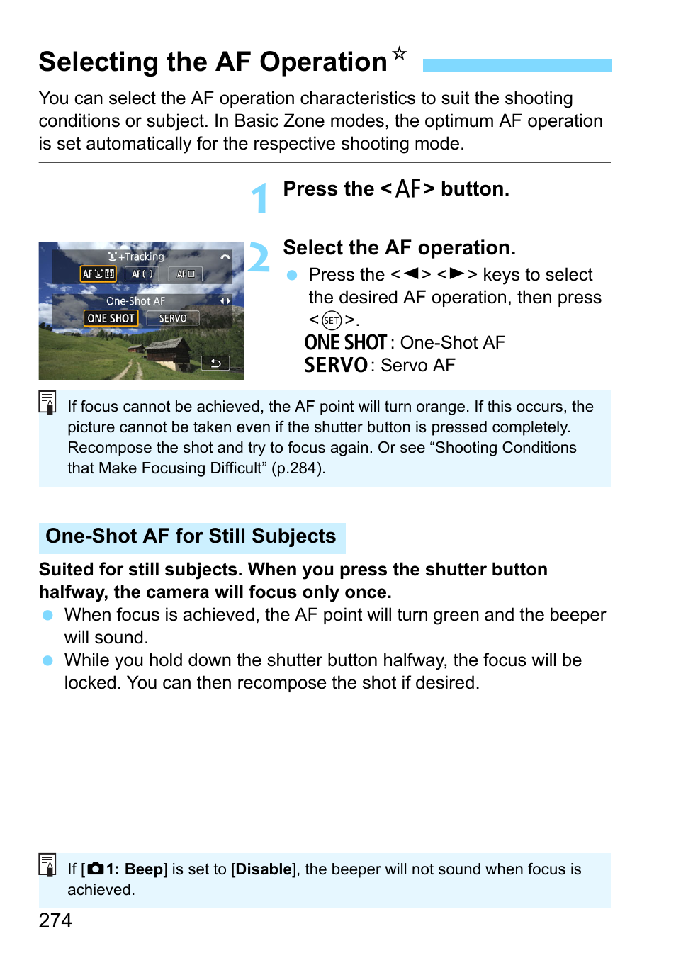 Selecting the af operation, P.274, Selecting the af operation n | Canon EOS 80D User Manual | Page 274 / 526