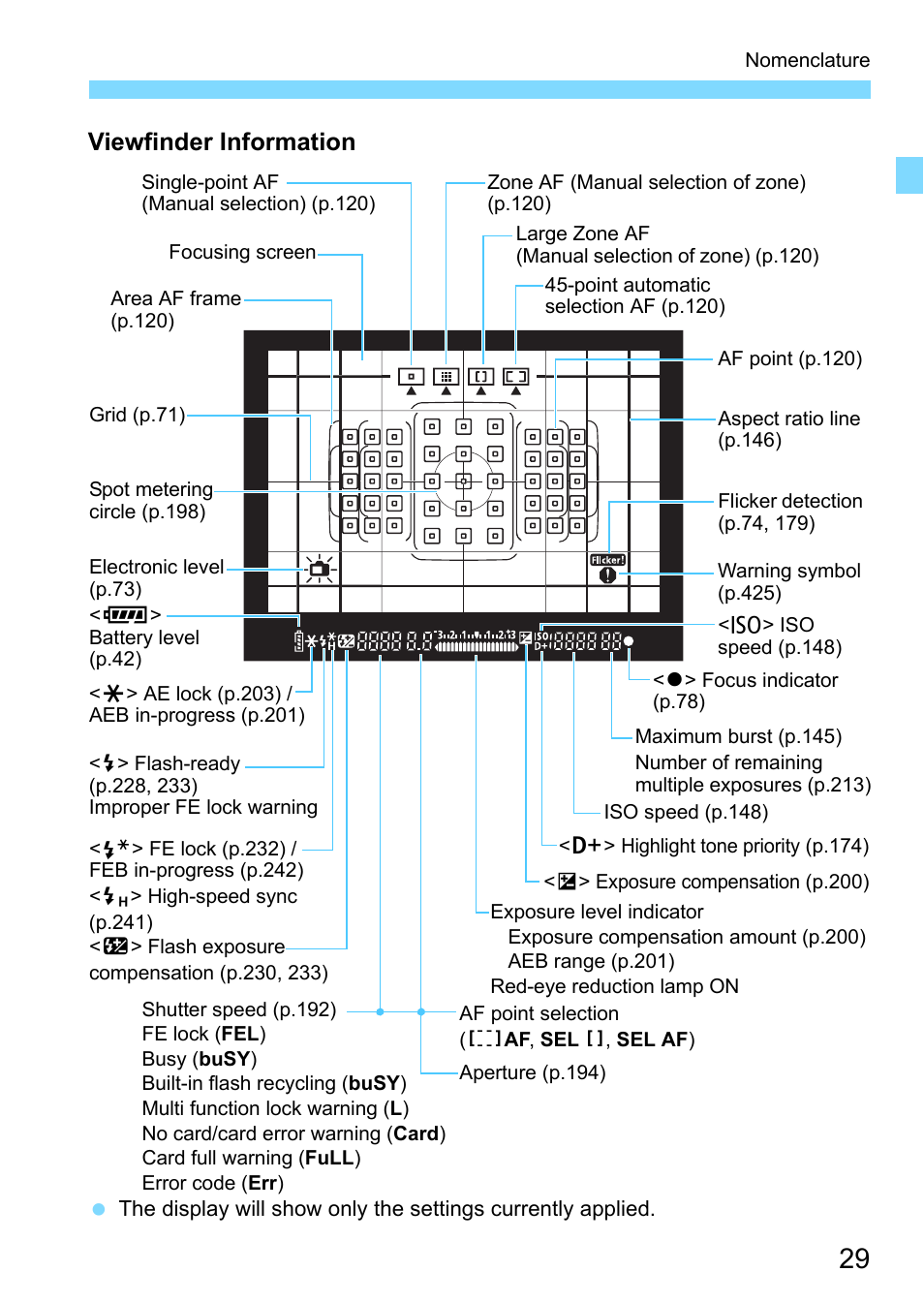 Viewfinder information | Canon EOS 80D User Manual | Page 29 / 526