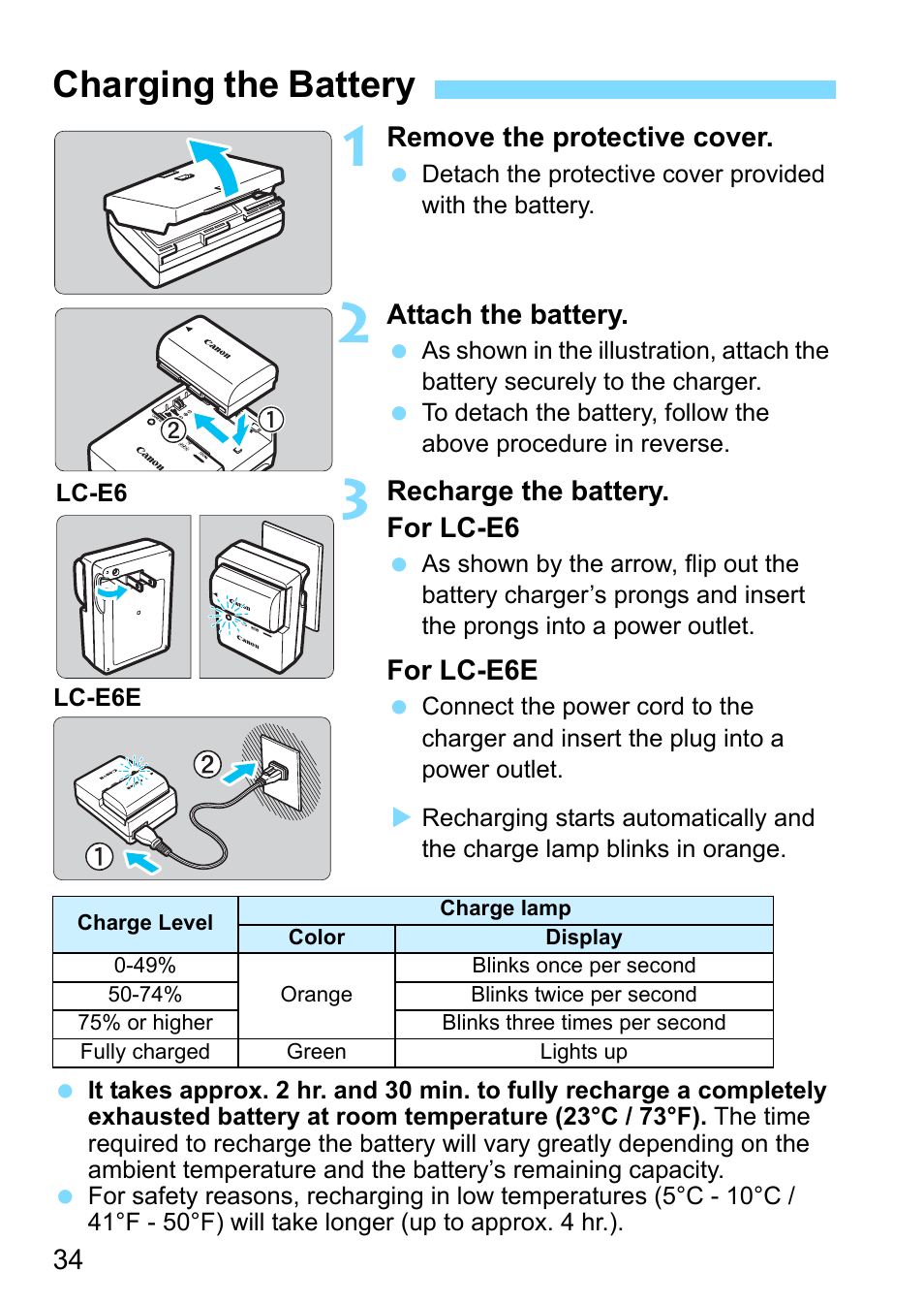 Charging the battery, Age 34 | Canon EOS 80D User Manual | Page 34 / 526