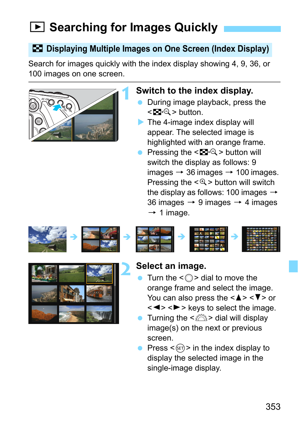 Searching for images quickly, Xsearching for images quickly | Canon EOS 80D User Manual | Page 353 / 526