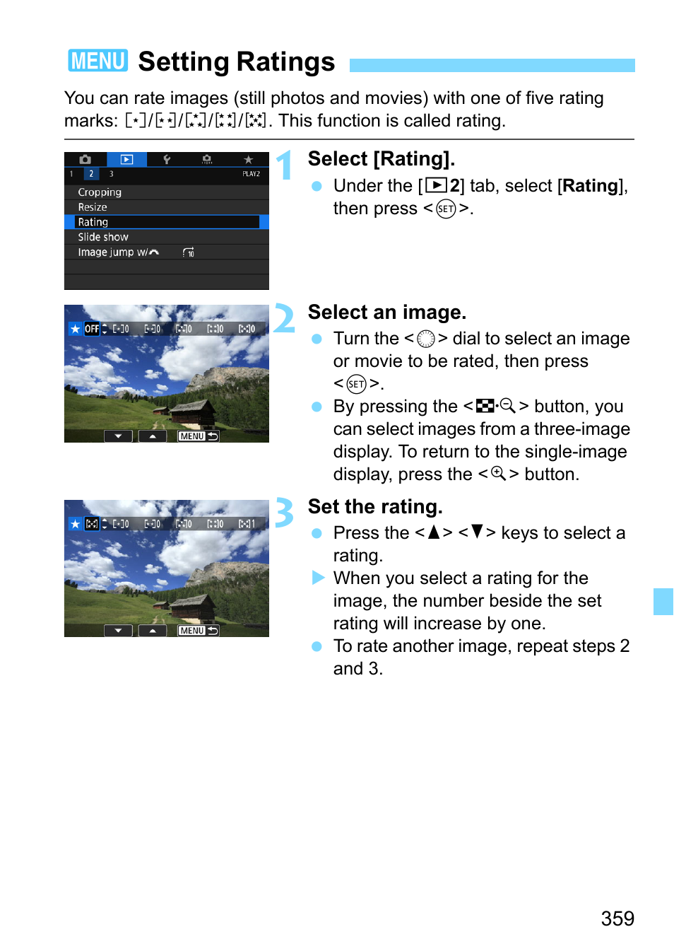Setting ratings, 3setting ratings | Canon EOS 80D User Manual | Page 359 / 526