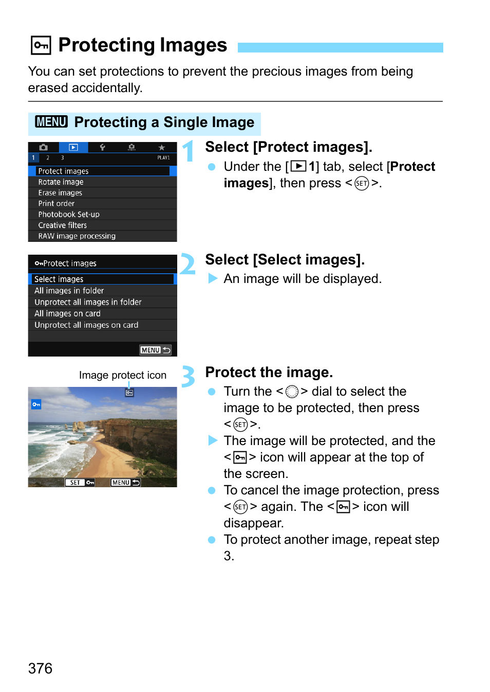 Protecting images, Kprotecting images | Canon EOS 80D User Manual | Page 376 / 526