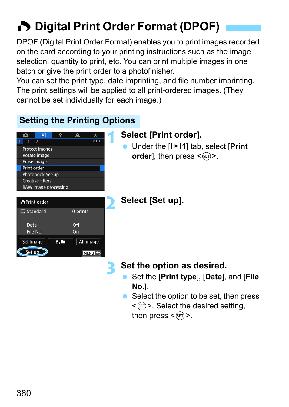 Digital print order format (dpof), W digital print order format (dpof) | Canon EOS 80D User Manual | Page 380 / 526