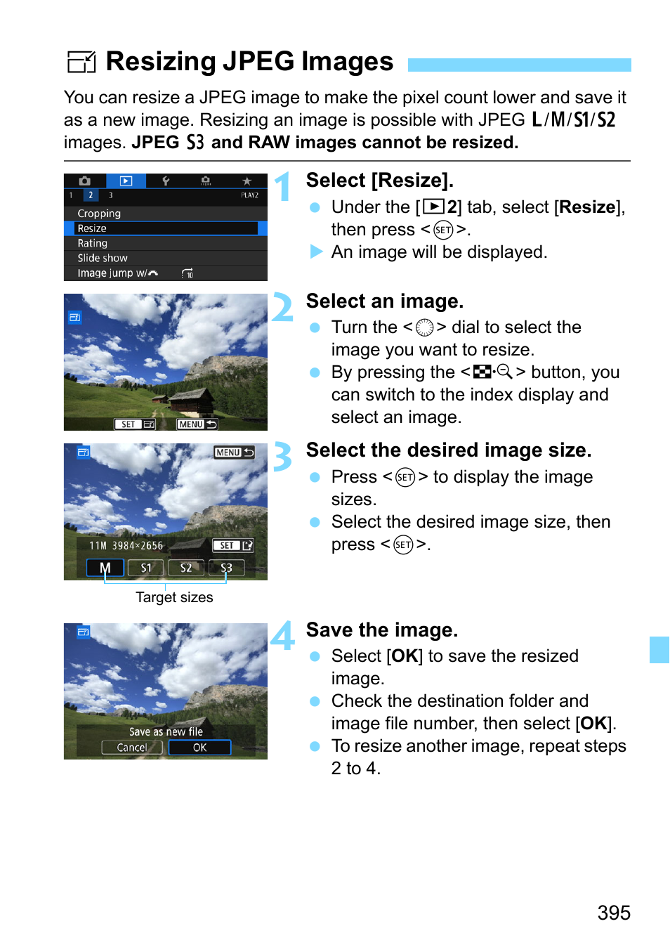 Resizing jpeg images, P.395, 395), c | Sresizing jpeg images | Canon EOS 80D User Manual | Page 395 / 526