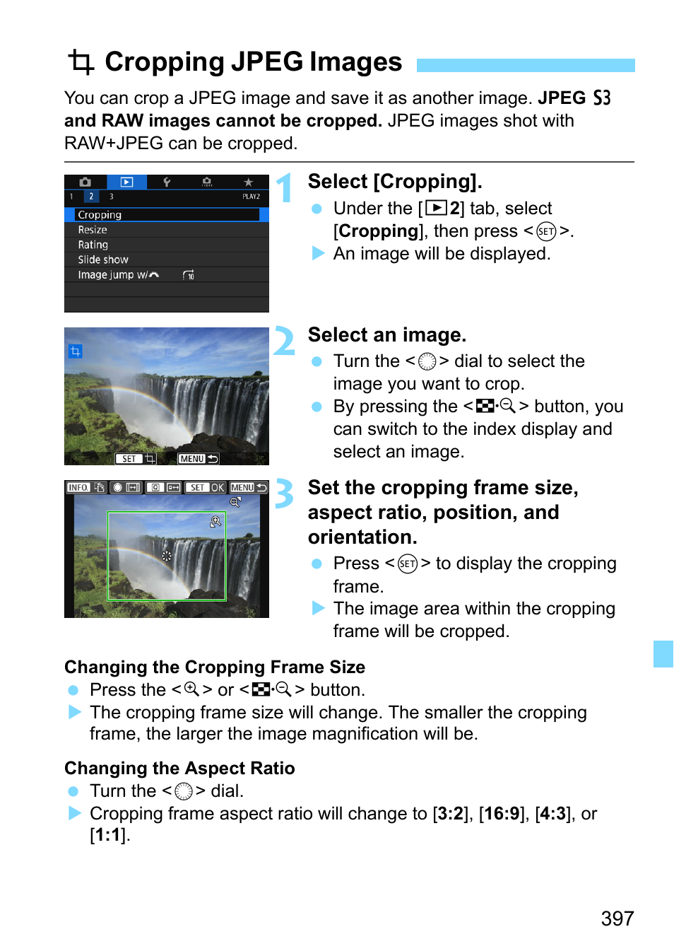 Cropping jpeg images, P.397, P.397) | Ncropping jpeg images | Canon EOS 80D User Manual | Page 397 / 526