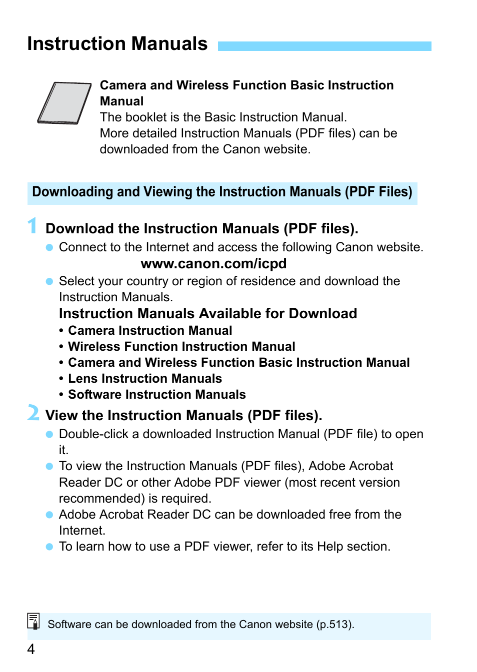 Instruction manuals | Canon EOS 80D User Manual | Page 4 / 526