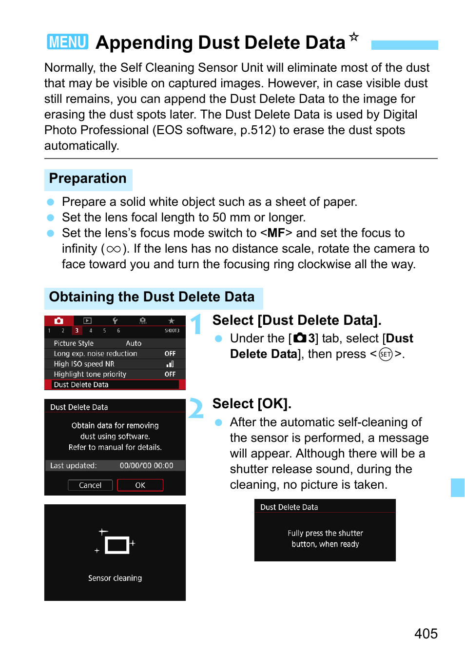 Appending dust delete data, P.405, 3appending dust delete data n | Canon EOS 80D User Manual | Page 405 / 526