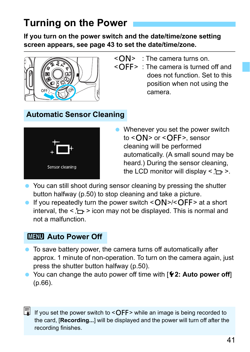 Turning on the power, Wer switch (p.41) | Canon EOS 80D User Manual | Page 41 / 526