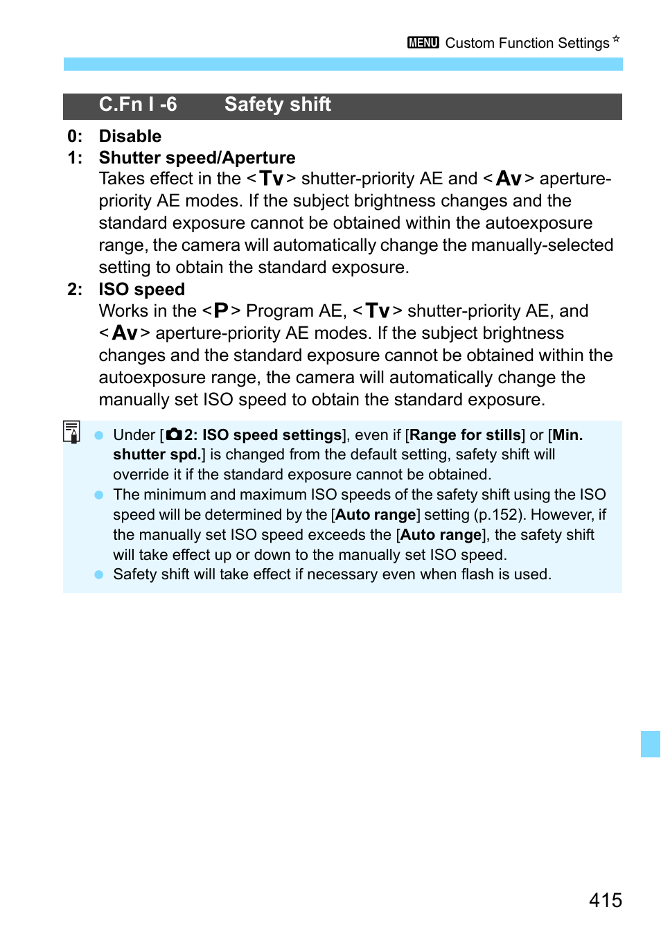 P.415, C.fn i -6 safety shift | Canon EOS 80D User Manual | Page 415 / 526