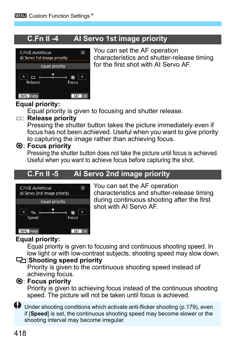P.418, C.fn ii -5 ai servo 2nd image priority | Canon EOS 80D User Manual | Page 418 / 526