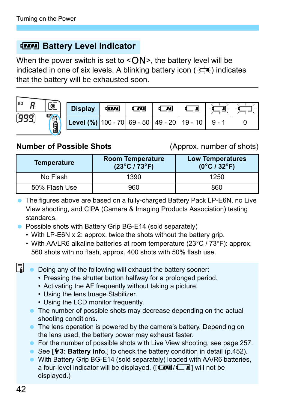 P.42), Zbattery level indicator | Canon EOS 80D User Manual | Page 42 / 526