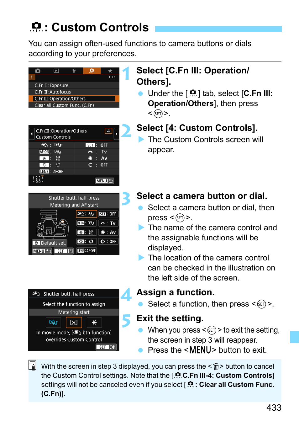 Custom controls, P.433, P.433) | Ntrols (p.433) | Canon EOS 80D User Manual | Page 433 / 526