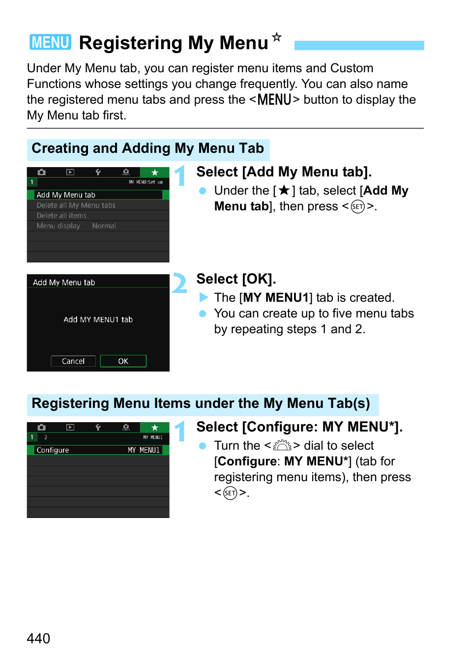 Registering my menu, P.440, 3registering my menu n | Canon EOS 80D User Manual | Page 440 / 526