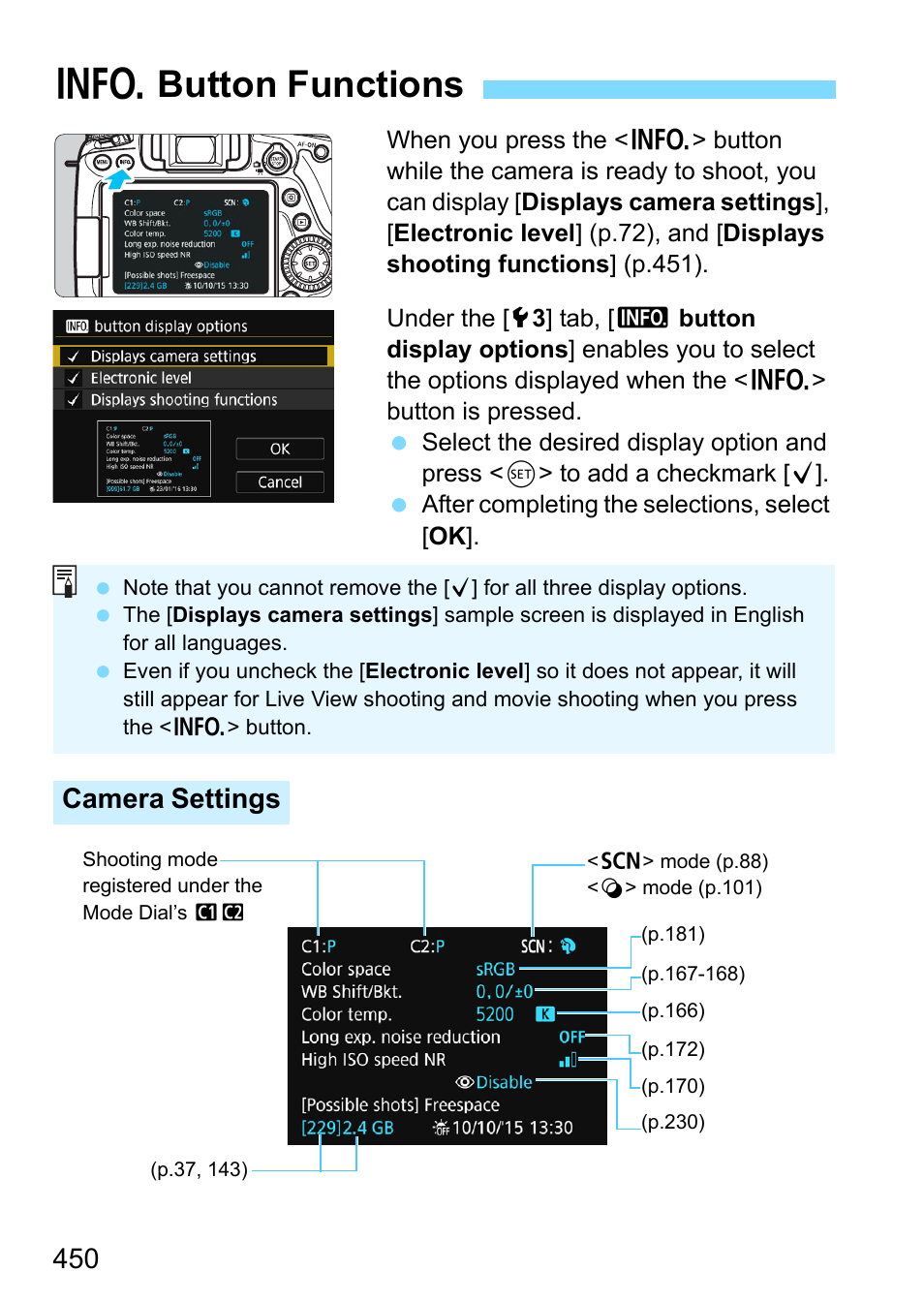 Info. button functions, 450) t, Bbutton functions | Camera settings | Canon EOS 80D User Manual | Page 450 / 526