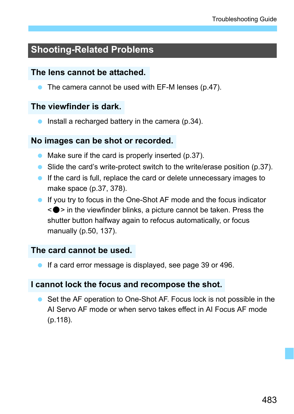 Shooting-related problems | Canon EOS 80D User Manual | Page 483 / 526
