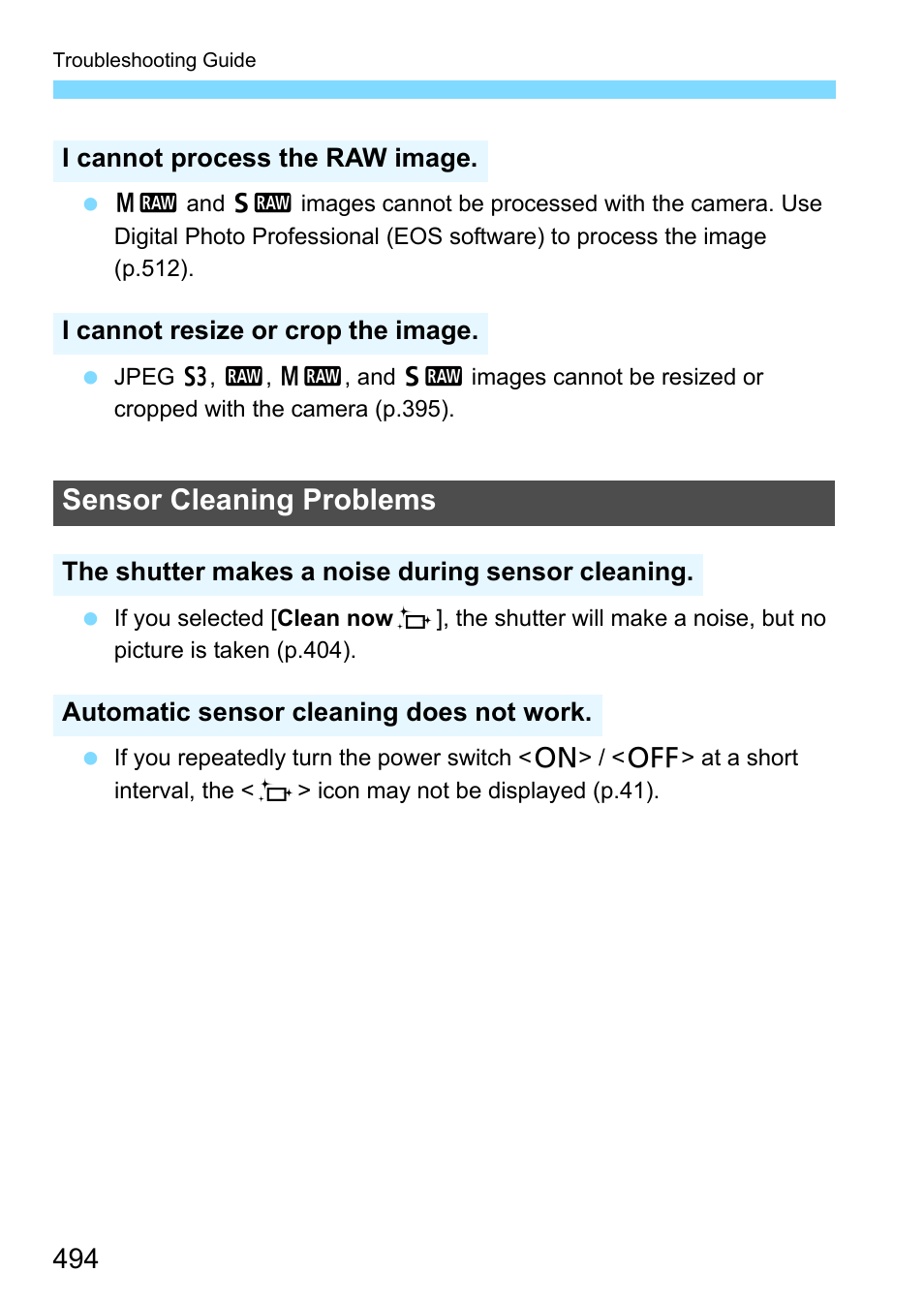 Sensor cleaning problems | Canon EOS 80D User Manual | Page 494 / 526