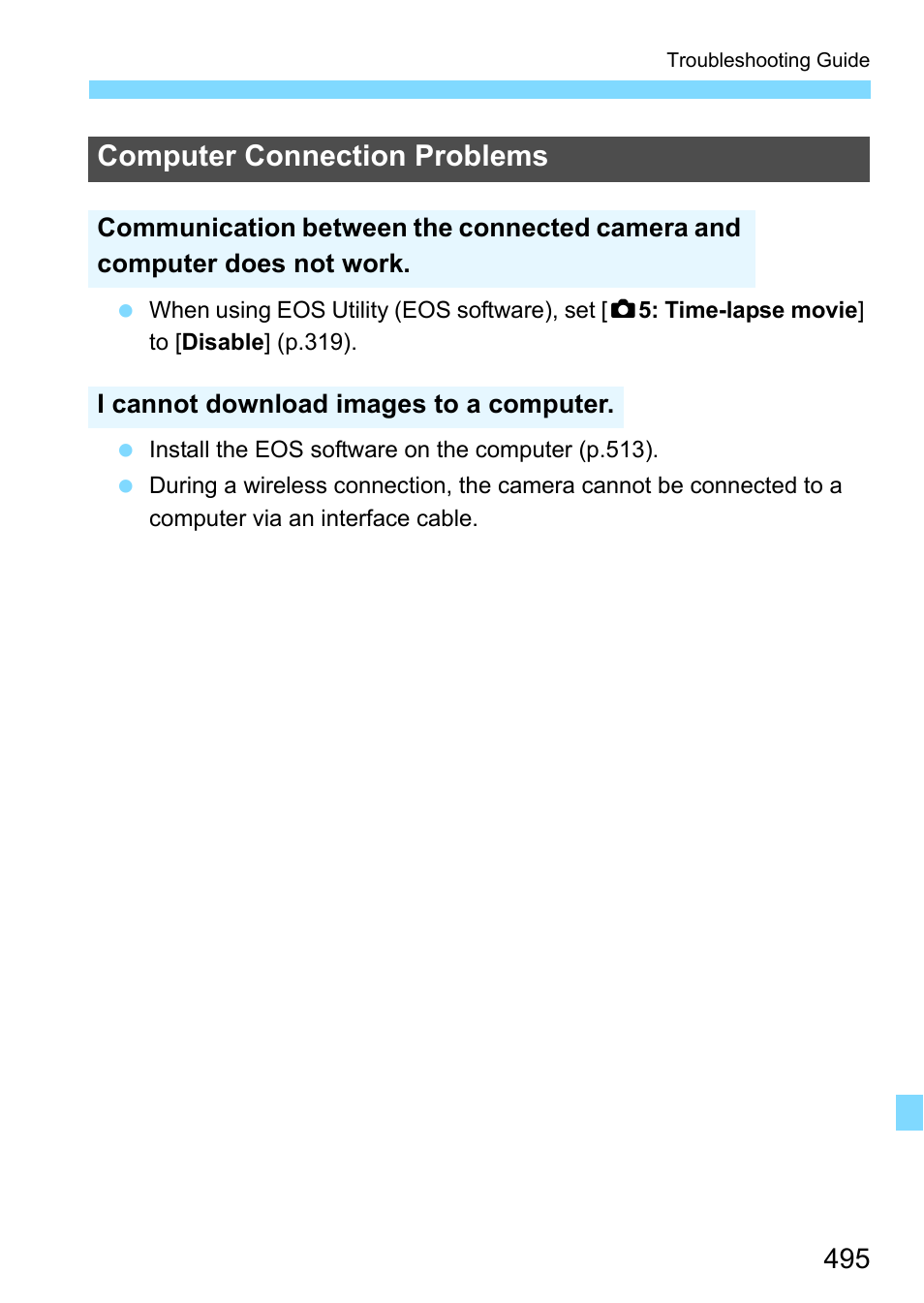Computer connection problems | Canon EOS 80D User Manual | Page 495 / 526