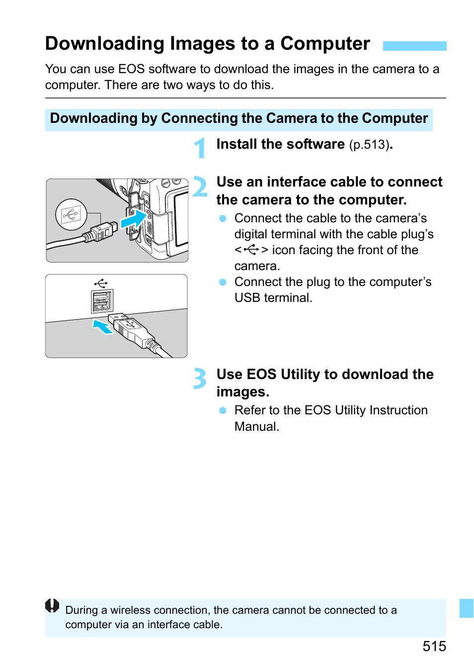Downloading images to a computer, L terminal (p.515 | Canon EOS 80D User Manual | Page 515 / 526